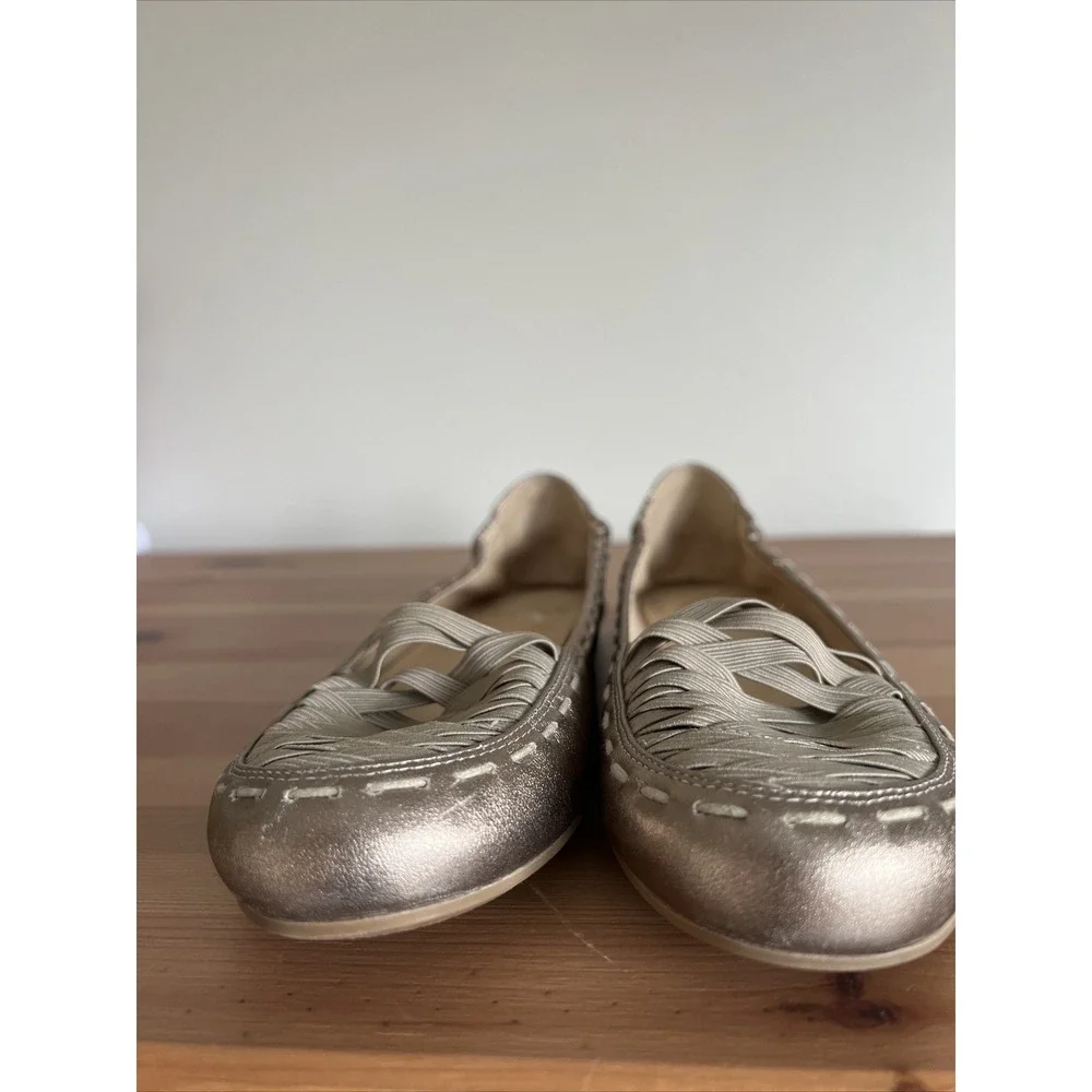 Stuart Weitzman Size 7 M Gold Leather Woven Slip On Ballet Flats Women's Summer